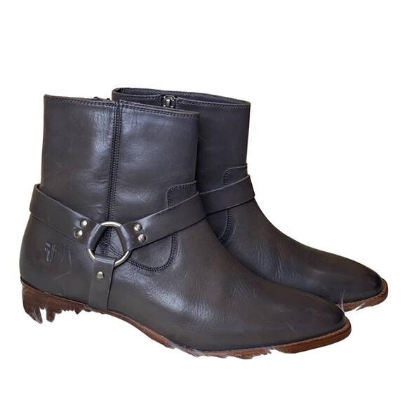 Frye Grey Dara Leather Harness Booties Boots 8B - Picture 1 of 13